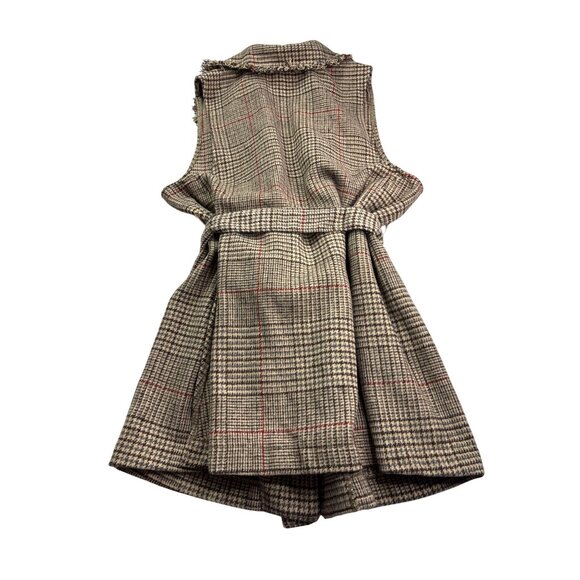 Democracy Womens Sleeveless Plaid Vest Jacket Size L Fringe Belt Multicolor - Picture 6 of 7